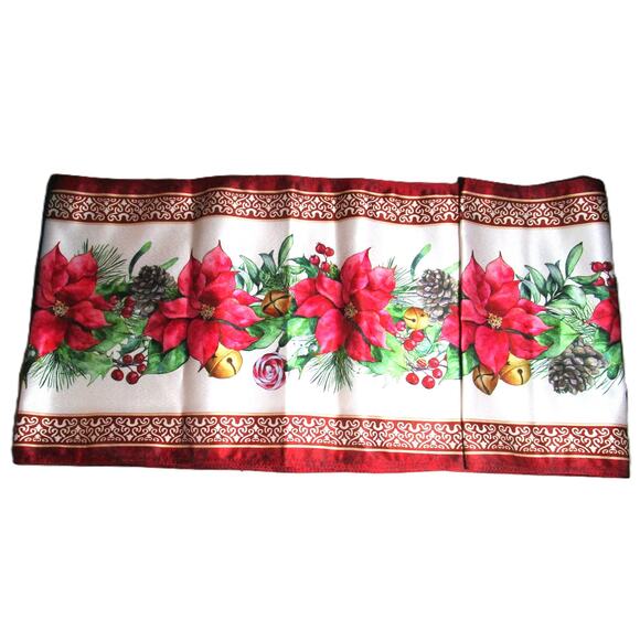 Softalker Christmas Holiday Table Runner Poinsettia Bells Pinecones 13x72 Inches - Picture 2 of 4